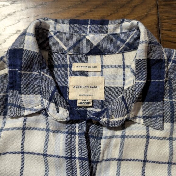 American Eagle Ahh-mazingly soft plaid shirt navy size medium - Picture 8 of 16